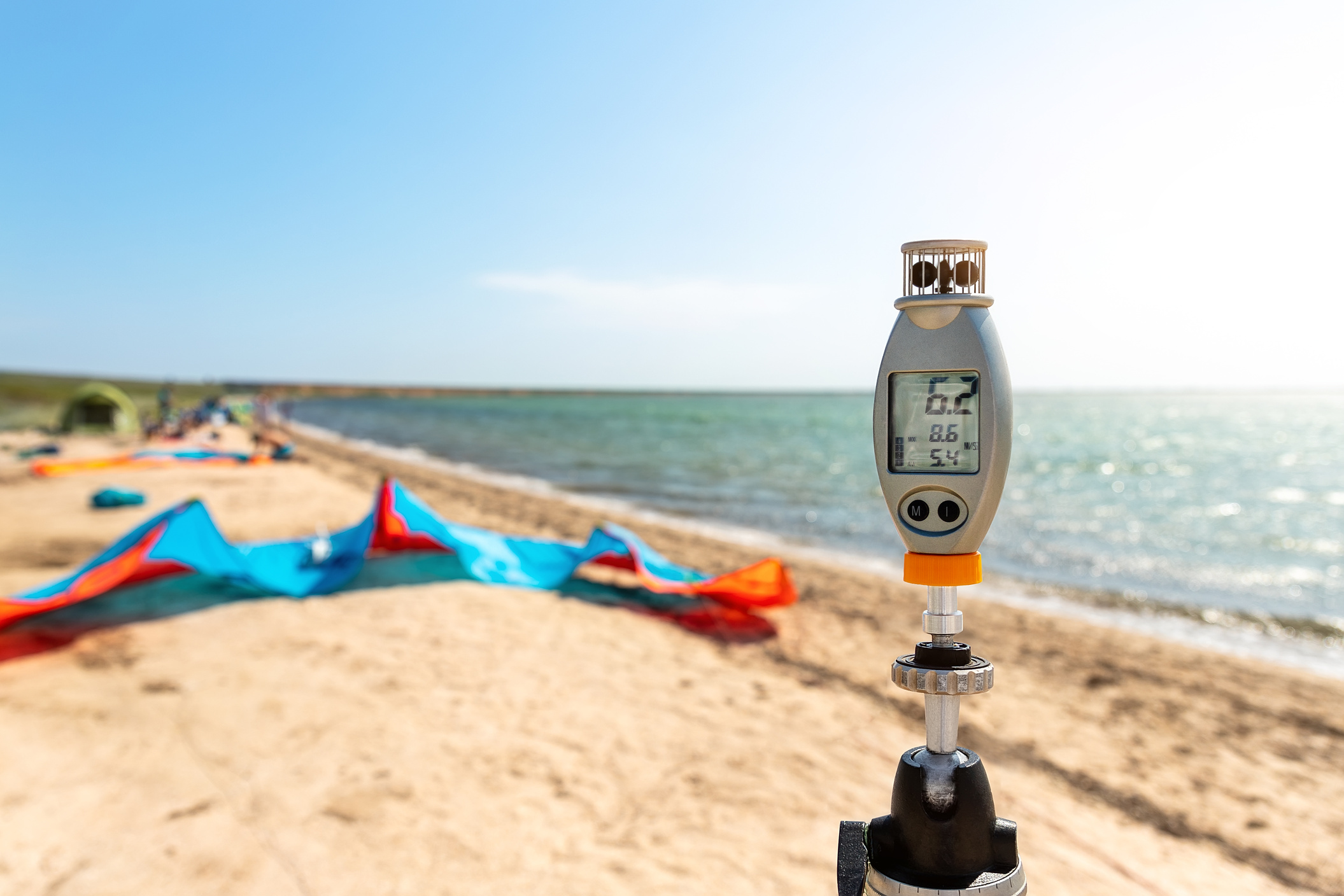 Digital Anemometer on the Beach Closeup