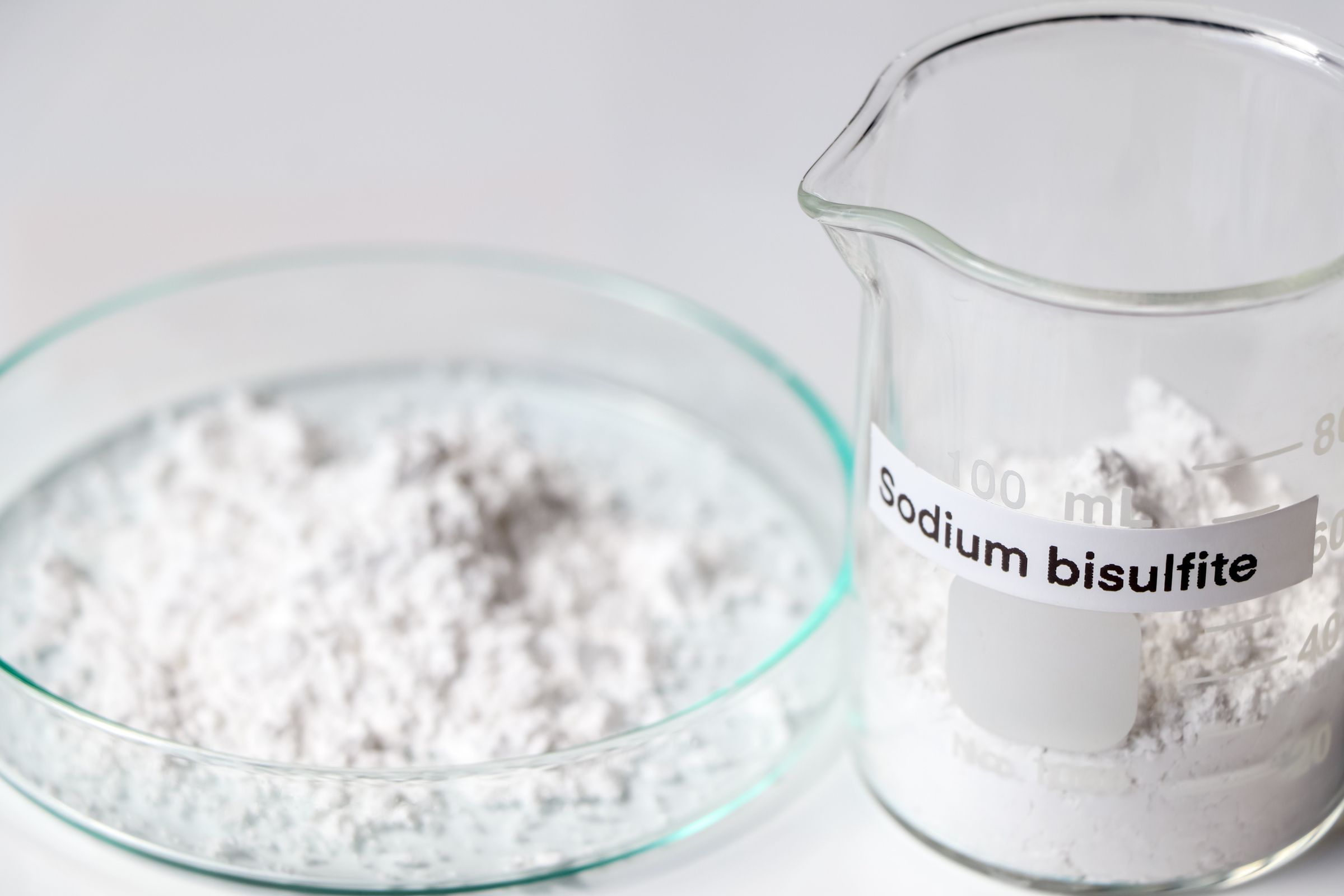 sodium bisulfite Powder in glass, chemical in the laboratory