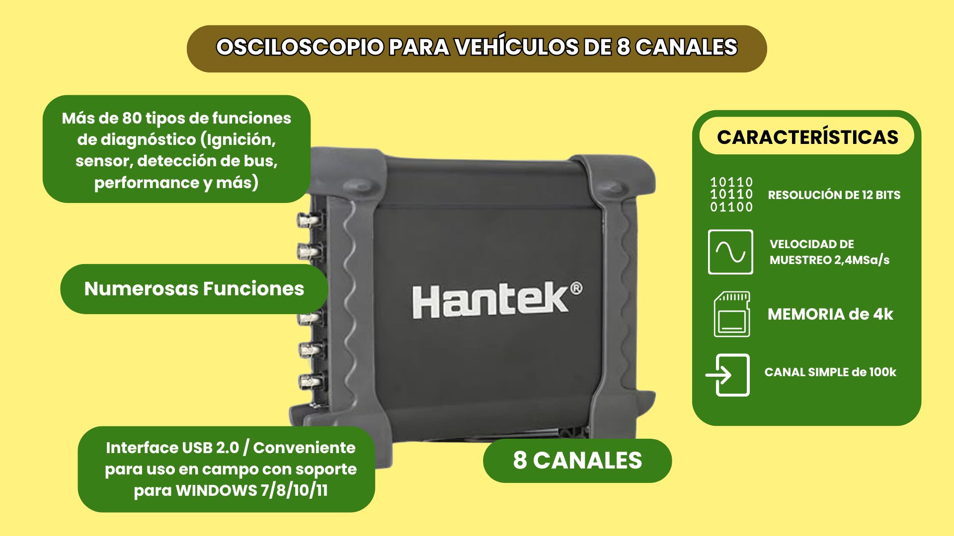 Osciloscopio digital para automóvil Hantec 1008C