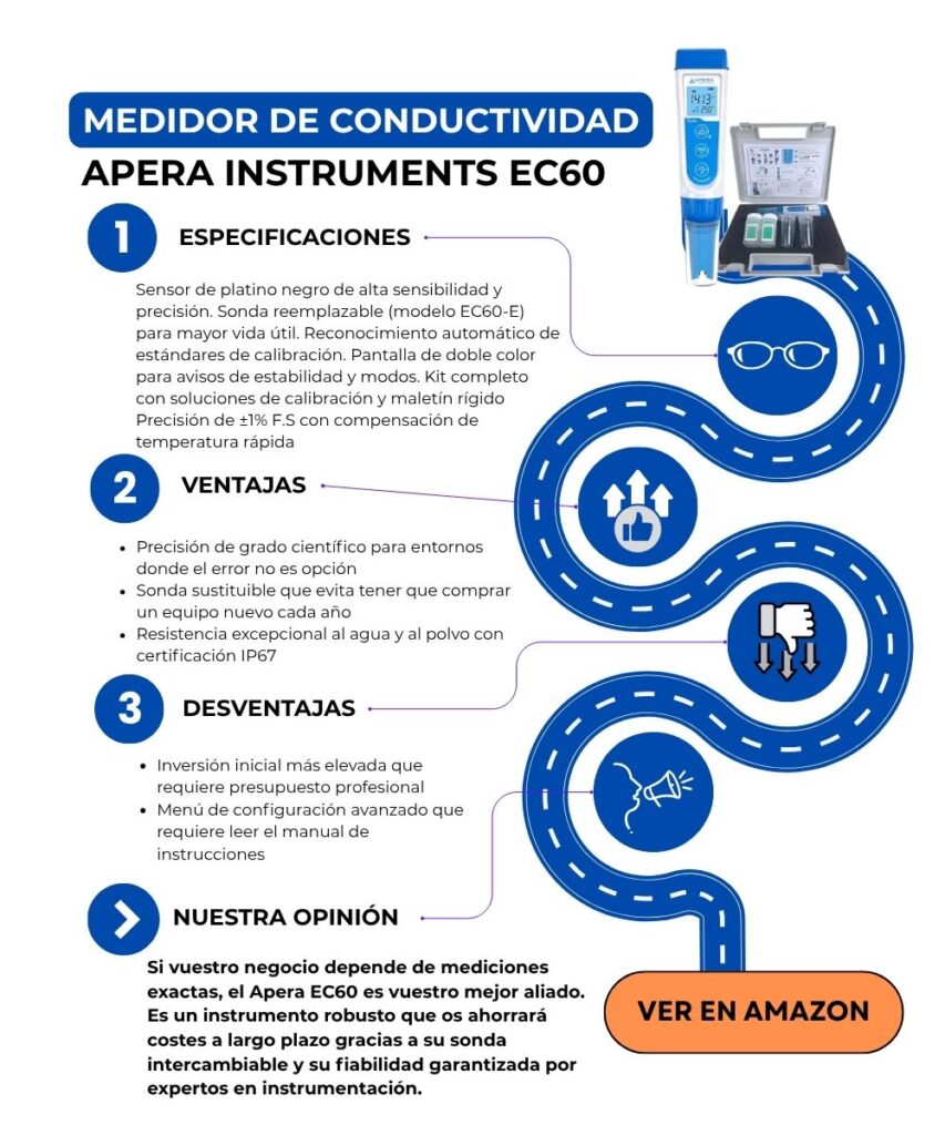 Mejores Conductimetros - Conductímetro portátil Apera Instruments EC60