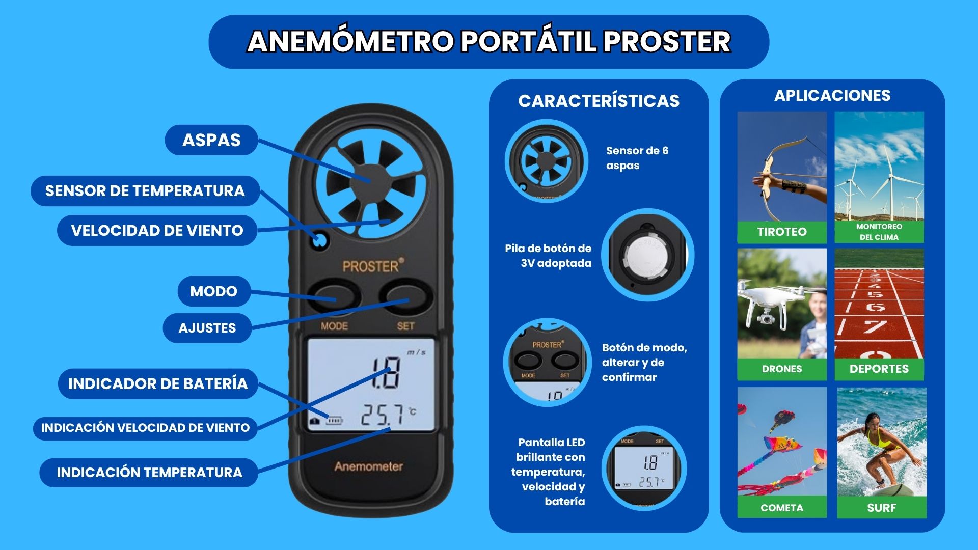 Anemometro digital portatil PROSTER