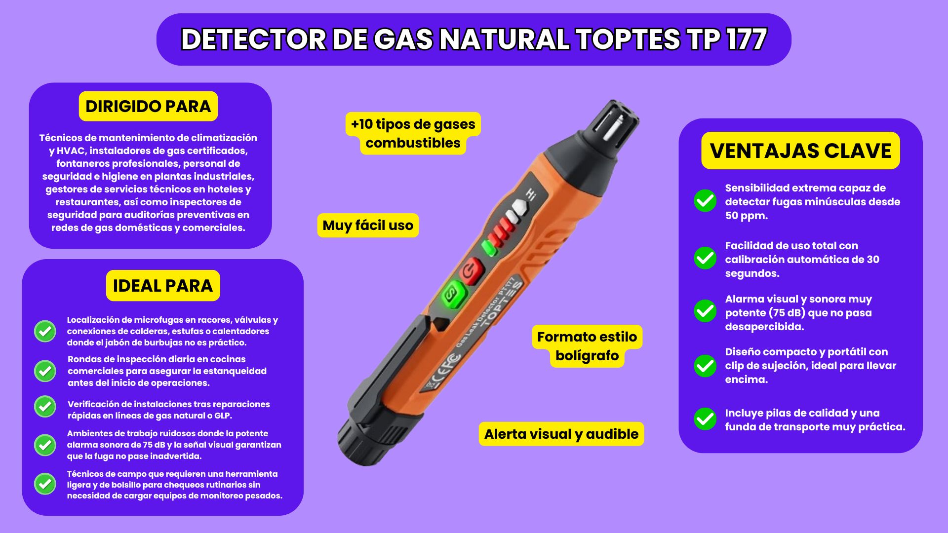 Detecctor de Gas Natural Toptes TP177