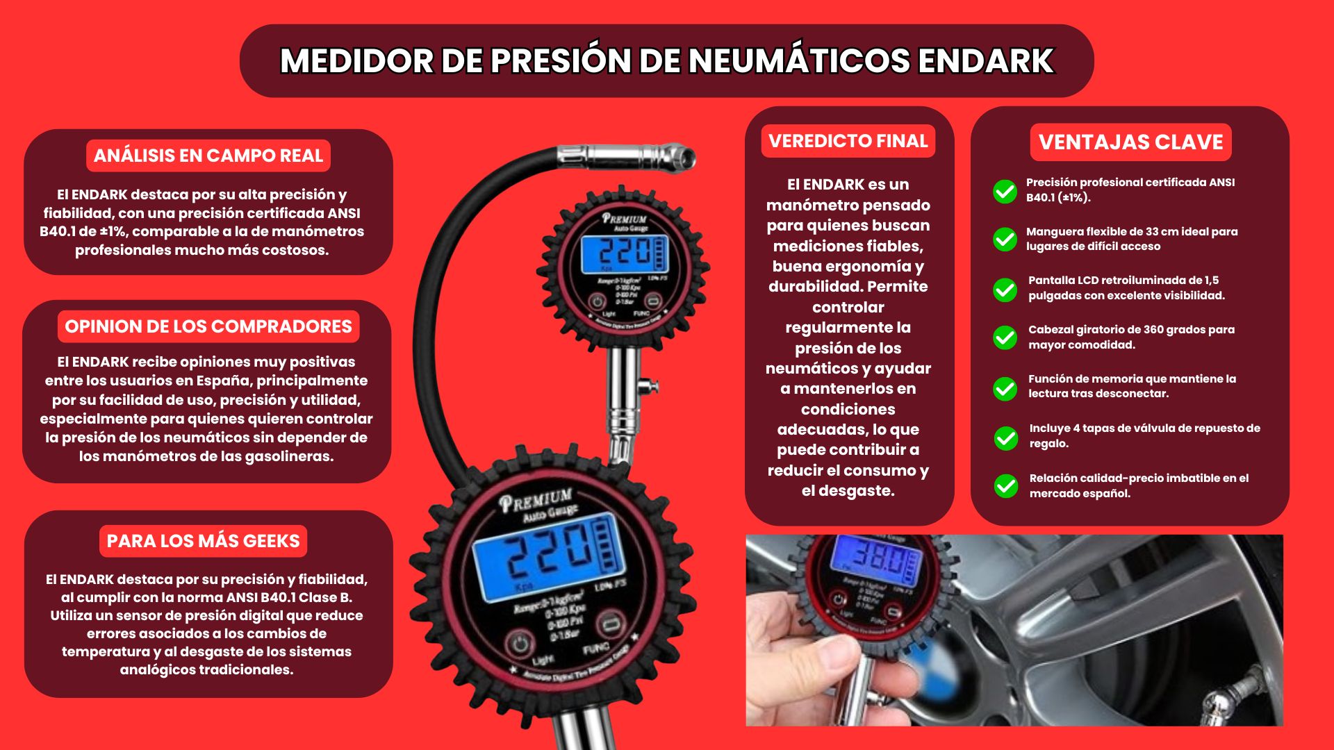 Medidor de presion de neumaticos ENDARK
